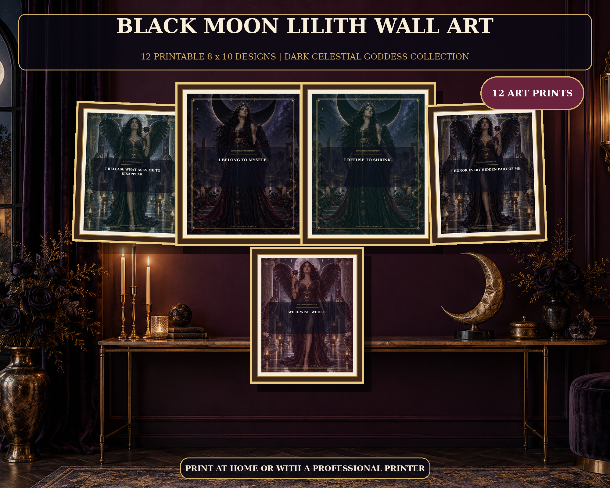 Black Moon Lilith Print Set Printable Wall Art | Instant Download