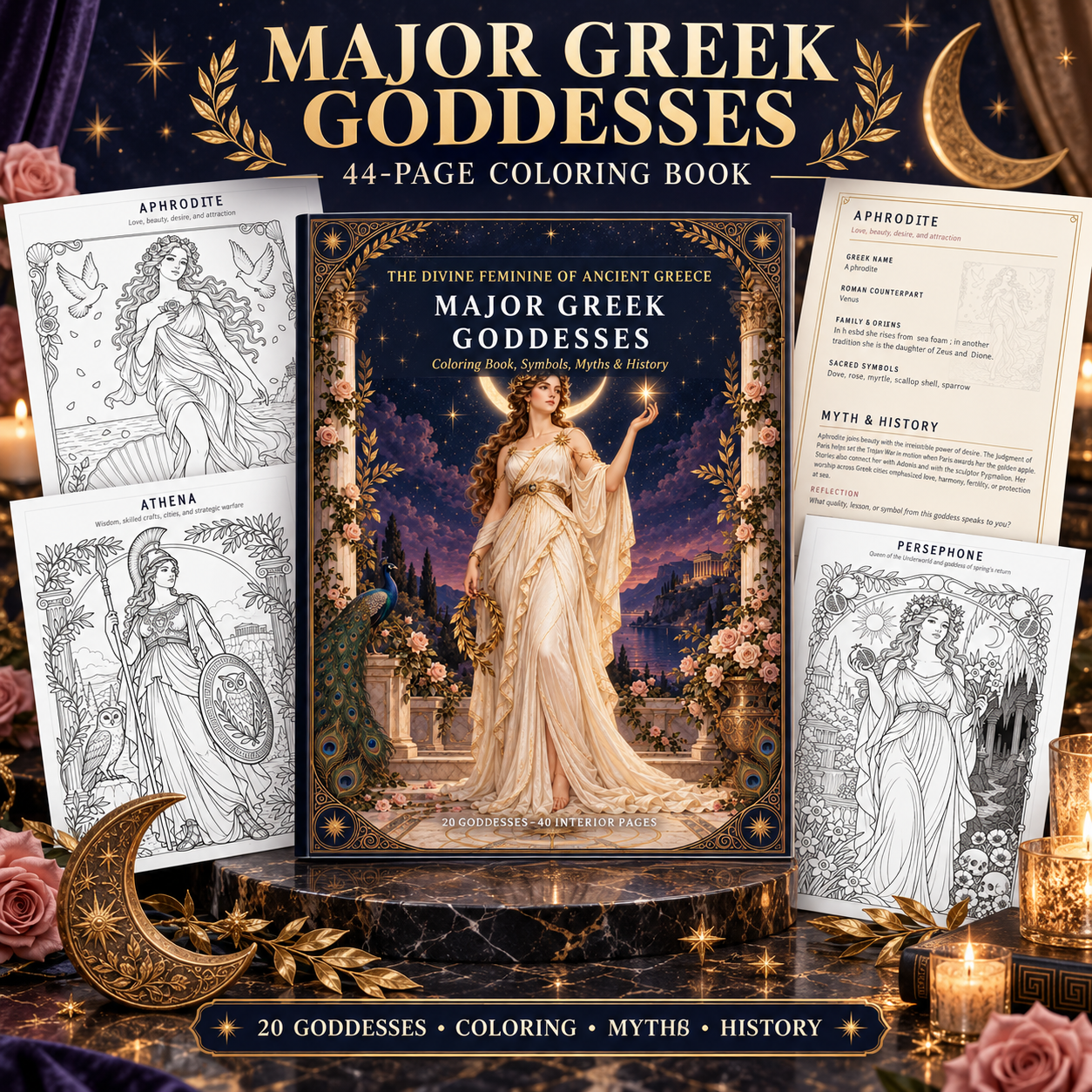 Major Greek Goddesses Coloring Book Printable Coloring Book PDF | Instant Download