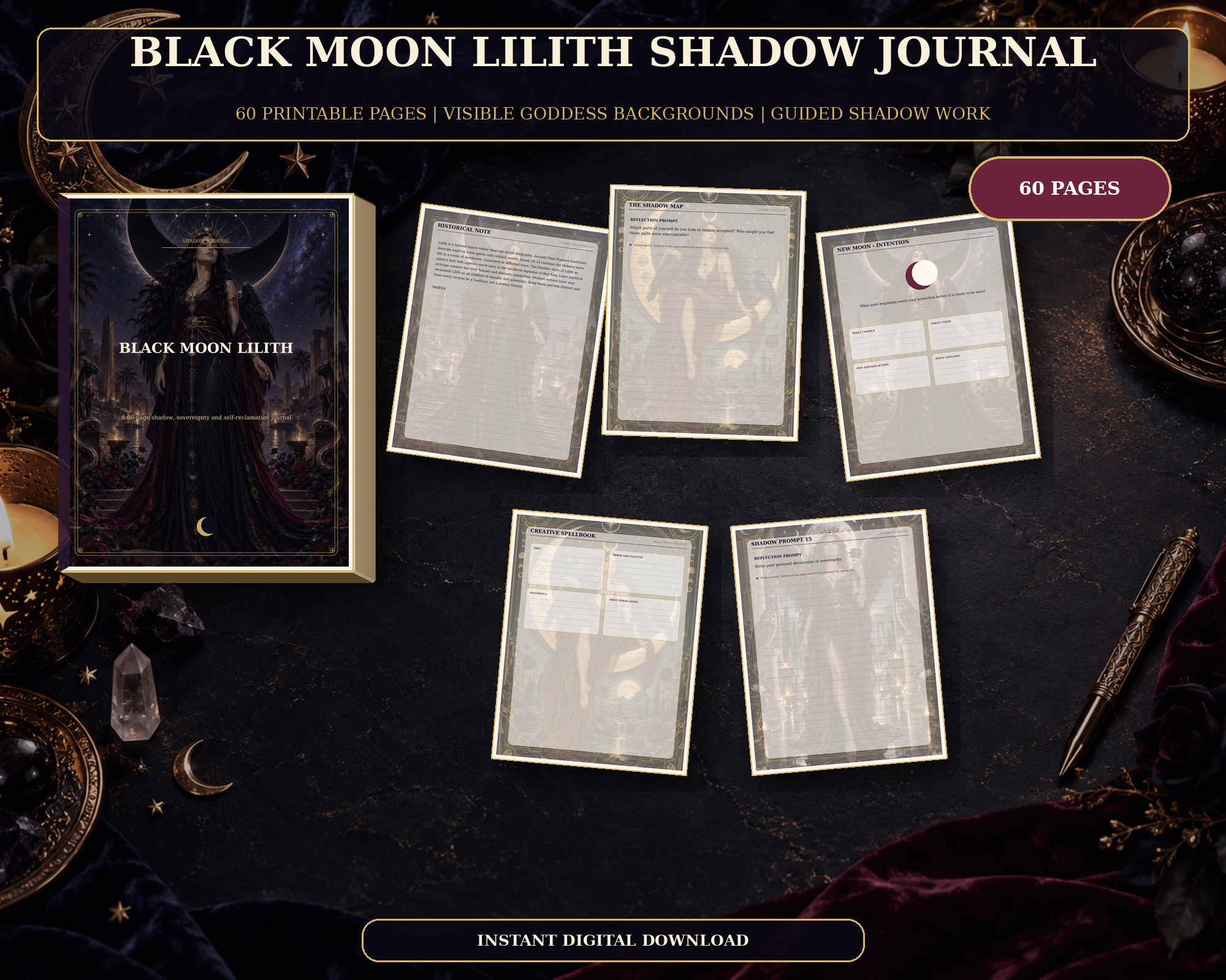 Black Moon Lilith Shadow Journal Printable Journal PDF | Instant Download