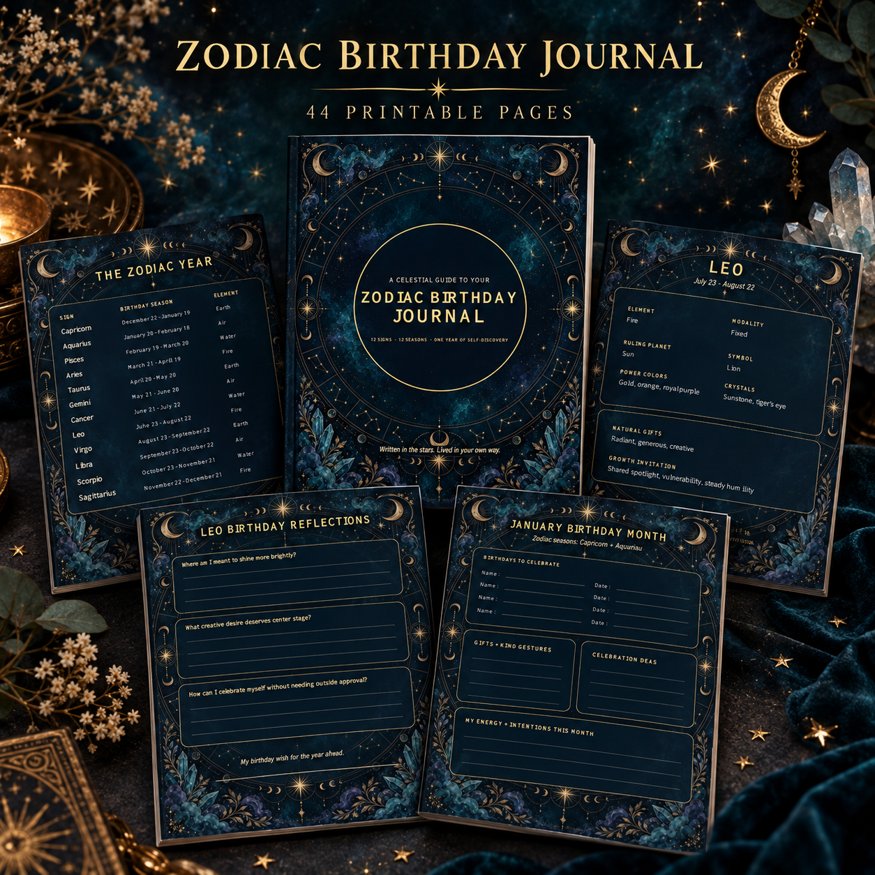 Celestial Zodiac Birthday Journal Printable Journal PDF | Instant Download