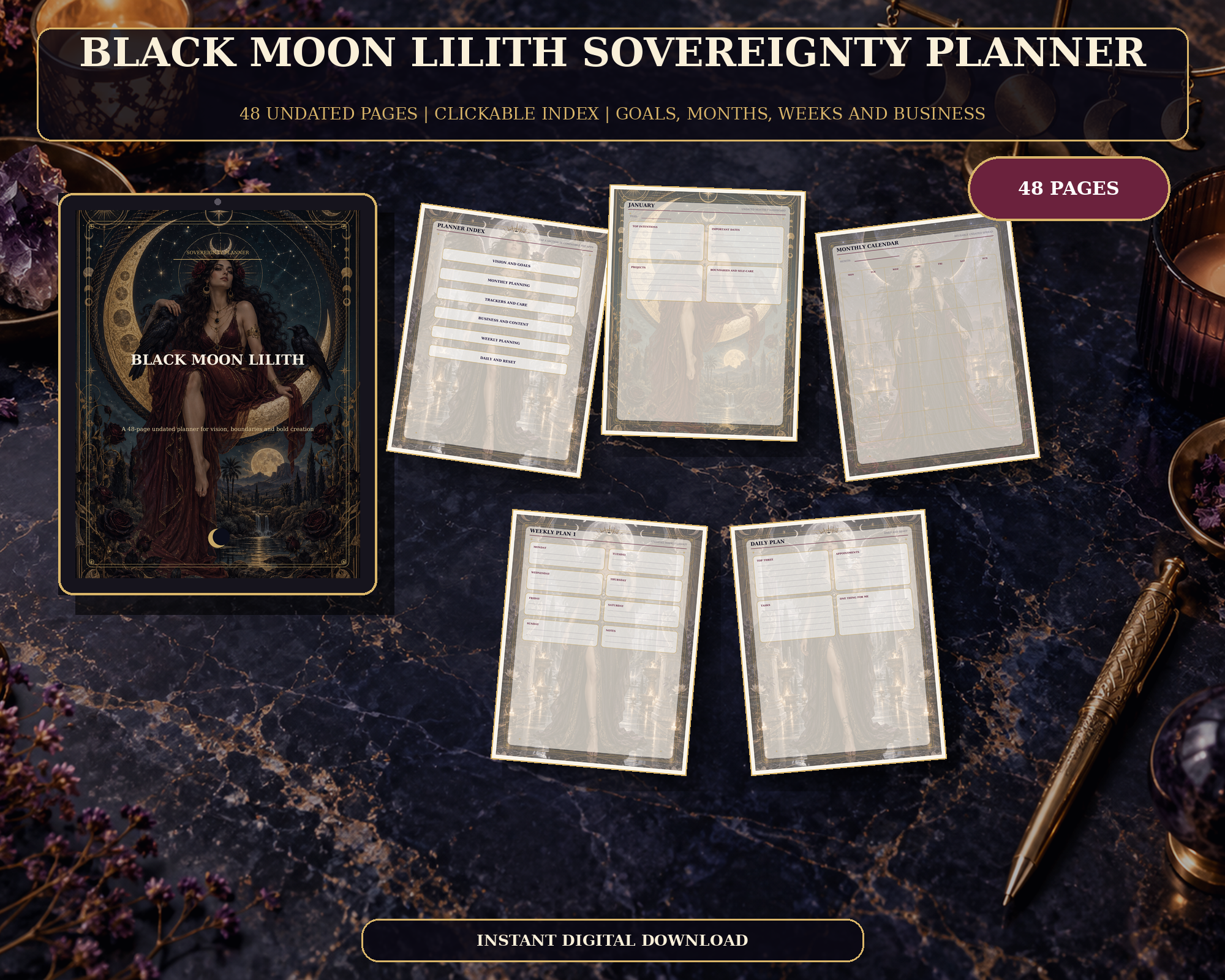 Black Moon Lilith Sovereignty Planner Printable Planner PDF | Instant Download