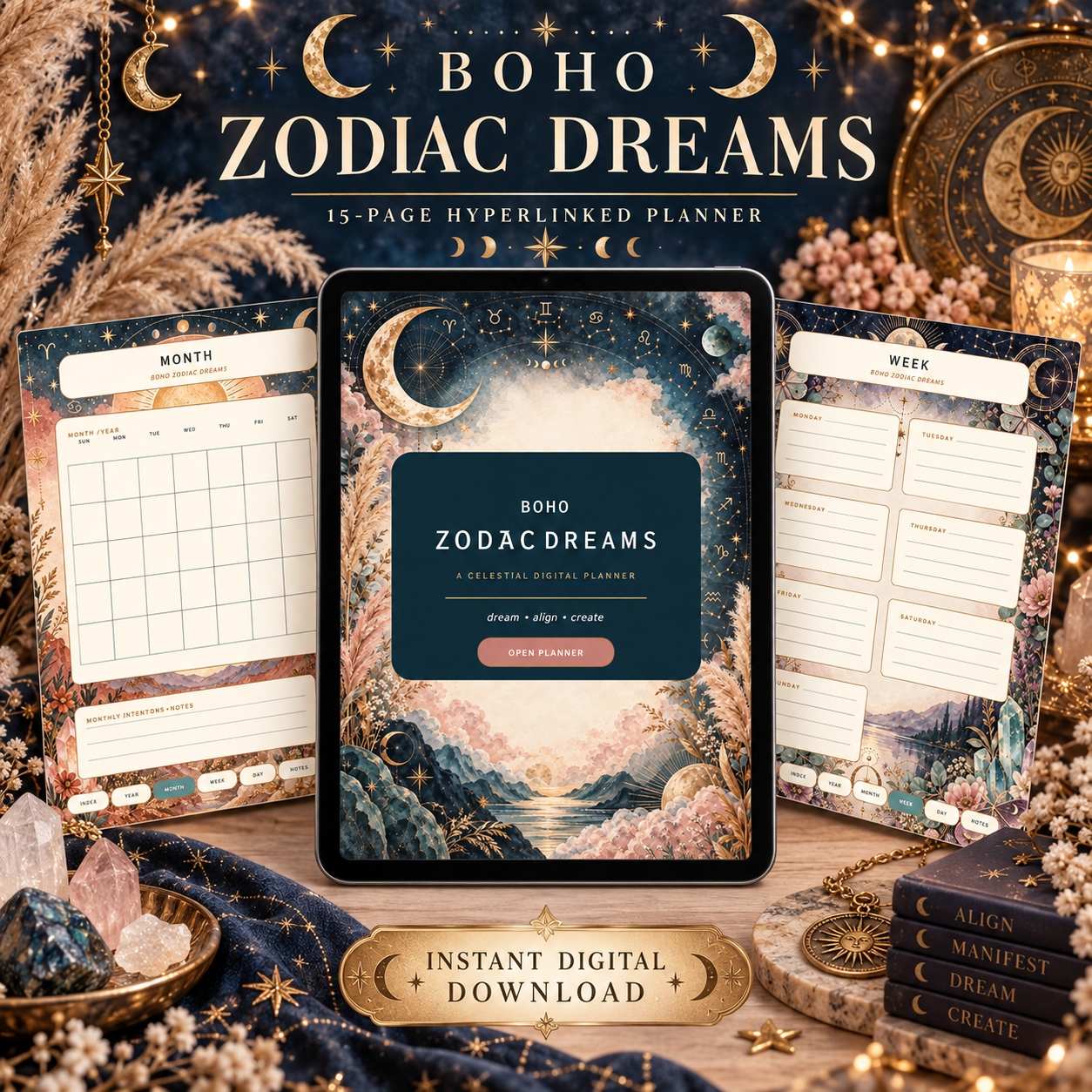 Boho Zodiac Dreams Planner Printable Planner PDF | Instant Download