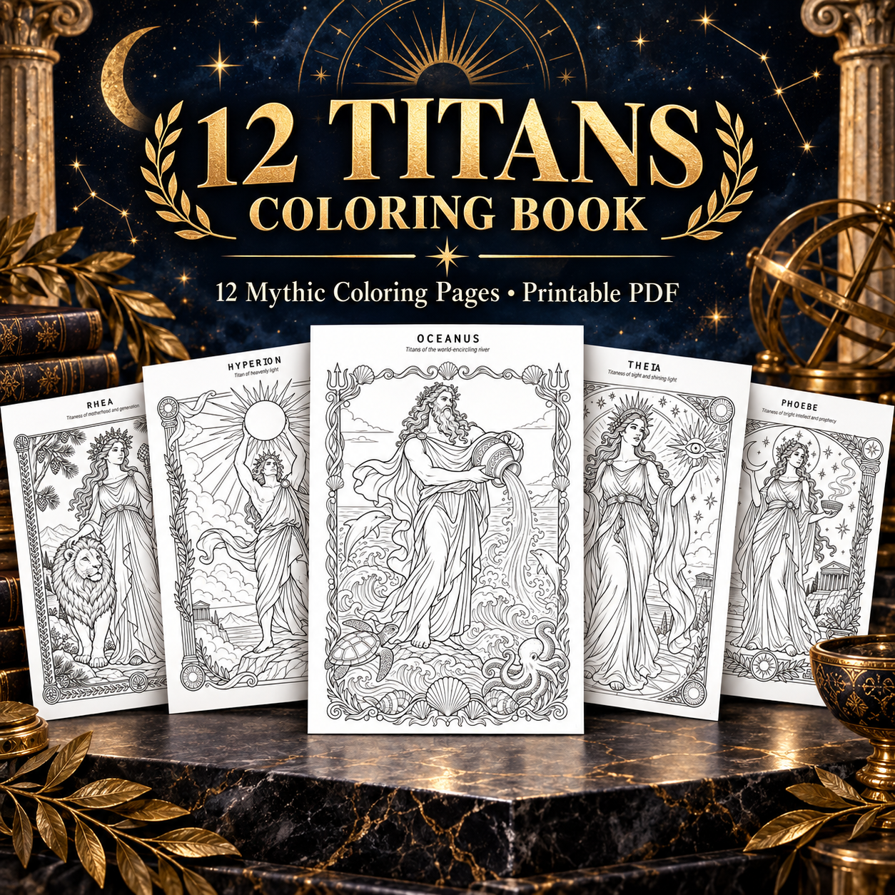 Titans of Myth Coloring Book Printable Coloring Book PDF | Instant Download