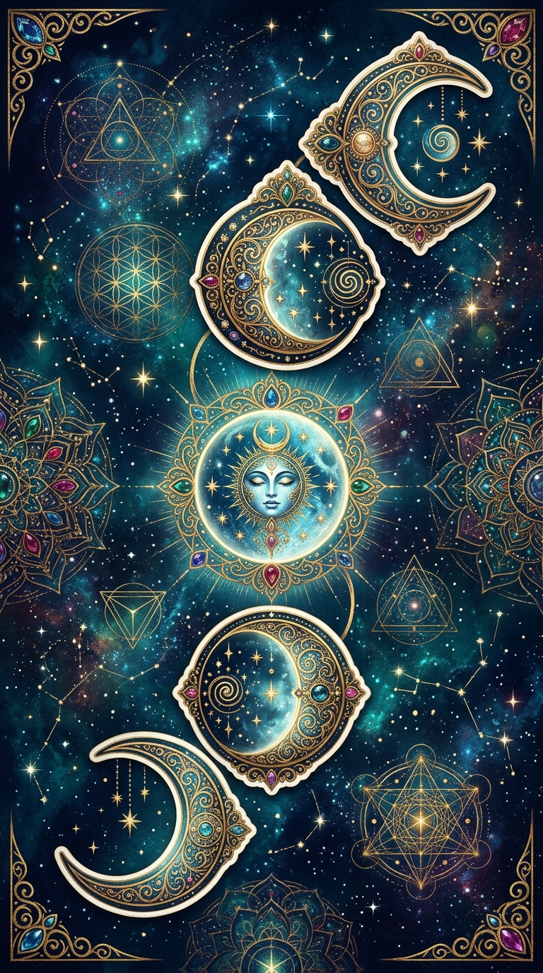 Gold Moon Phase Sticker Bundle PNG | Printable Celestial Stickers