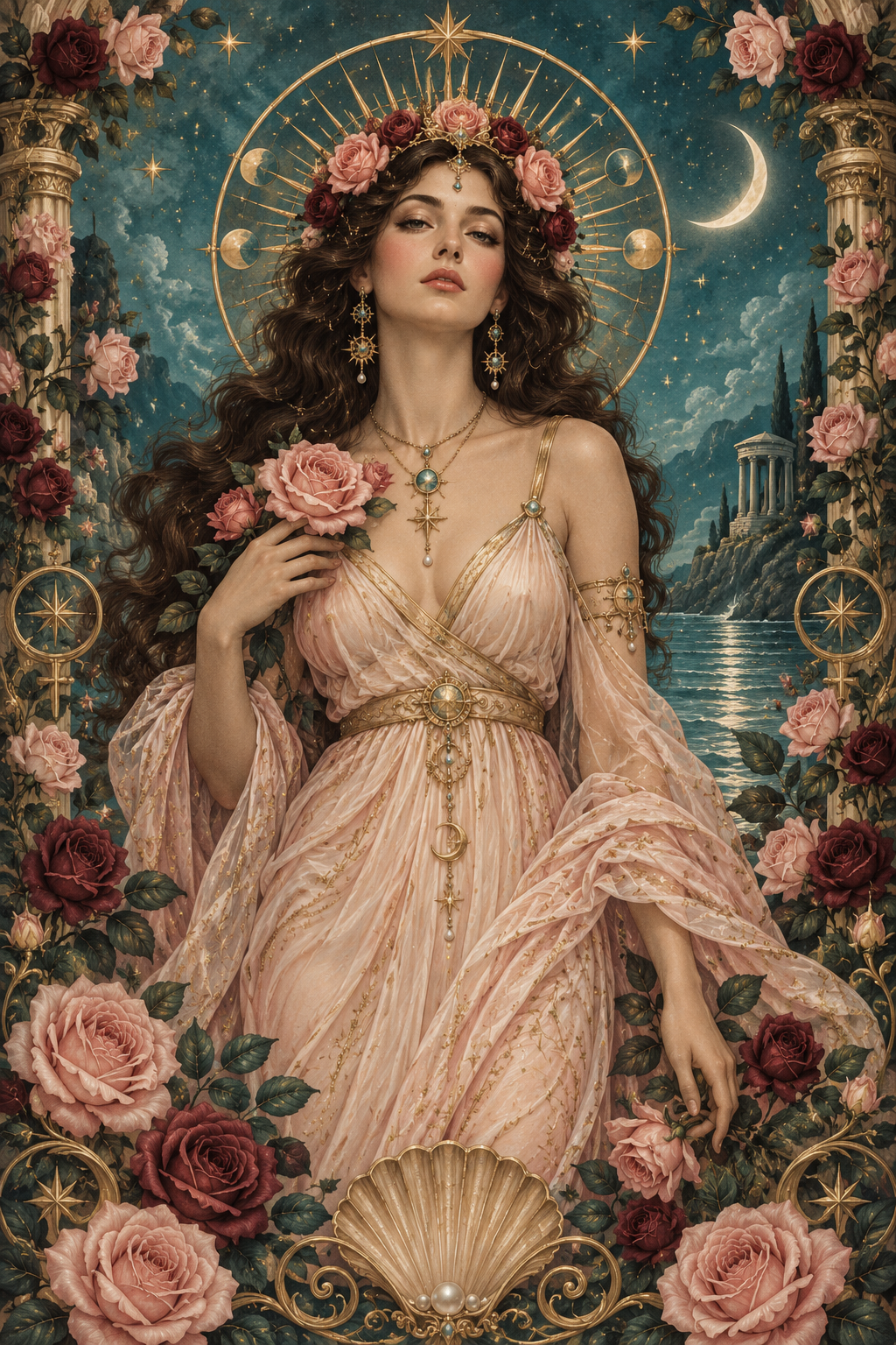 Celestial Rose Goddess Printable Wall Art | Instant Download